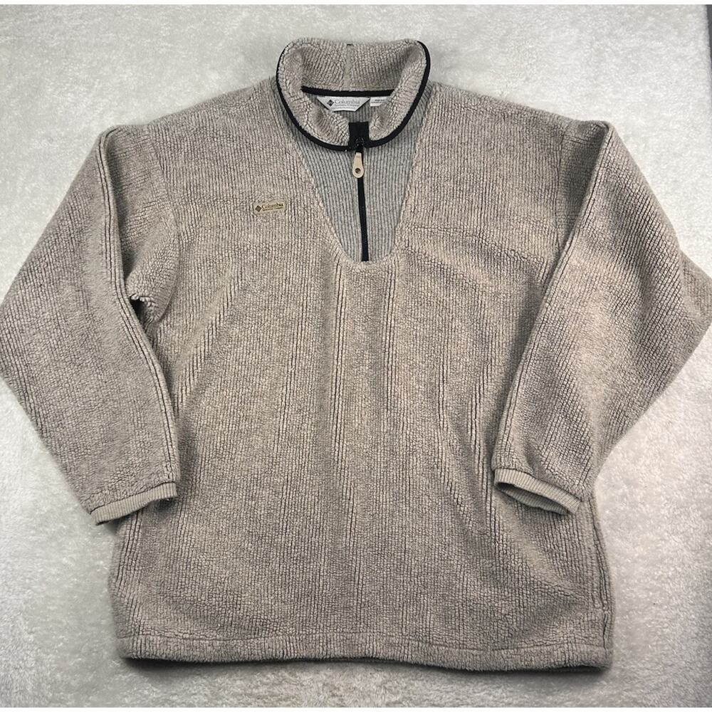 Vintage Columbia Sweater Mens Sz XLT Beige 1/4 Zip Fleece Sherpa Deep Pile Teddy